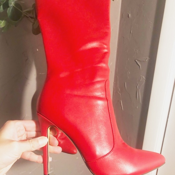 Red Knee High Stiletto Boots Sz 9 - Picture 8 of 10